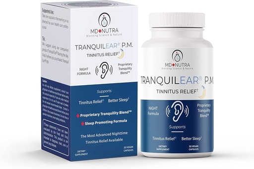 [BRSW223QBYCR6YLD] Tranquil Ear PM Ear Health & Tinnitus Relief Supplement | Ear Surgeons-ek garatua Ear Nutrition, Ringing Ear Relief, & Tinnitus Sintomak - Nighttime Formula - Guztiak naturalak 30 Vegan kapsulak