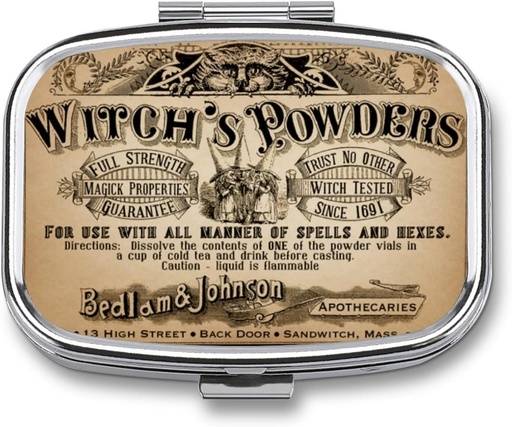 [BRSRM2QHOZYRQHLG] Metal 2 Complex Pill Organizátor Cestování Friendly Přenosný Kompaktní Box na držení vitaminy / Tylenol / Rybí olej / Doplňky / Tablet (Vintage Witch 's Powders), 1.97 x 0.79 x 0.39 Inch, 1.0 Počet