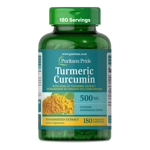 [BRSWIZQ3OVYQO23G] Puritan's Pride Turmeric Curcumin 500mg, Standarized to 95% Cucuminoids, Herbal Dietary Supplement for Antioxidant Health, 180 Radpid Release Capsules