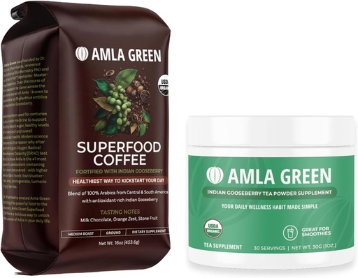 [BRSRA235OQGRUCTL] Amla Green Organic Ground Superfood Coffee, Medium Roast Gourmet Coffee and 20X Concentrated Original Amla Power 30 Serving
