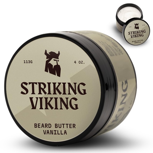 [BRSRMCA3BYHROAI6] Striking Viking Beard Butter - Non-Greasy Moisturizer With Natural Ingredients (Vanilla, 4oz) - Keep Your Beard Hydrated and Refreshing