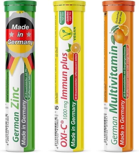 [BRSROFLQOUGRA3LP] T&D Duitse Immun Boost Pakket 60 Serves - Vegan, Zero Sugar - Drink Bruistabletten - Vitamine C, Zink, Multivitamine Pharma - Made in Germany