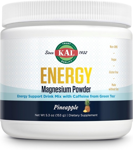 [BRSRAZ33PICQO2DJ] KAL Enesium Powder, Pineapple Flavor Magnesium ớt bột, hỗ trợ năng lượng với trà xanh, Sugar Free, 40 phục vụ