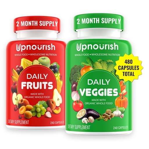 [BRSROH3ROV7BEFY2] UpNourish Organic Fruits and Veggies Supplement - Support Diet Balance, Body Cleanse & Energy - 480 Fruits and Super Greens Capsules from Nature - Fruit and Vegetable Supplements for Adults & Kids