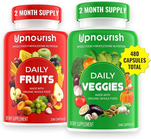 [BRSROH3ROV7BEFY2] UpNourish Organic Fruits and Veggies Supplement - Support Diet Balance, Body Cleanse & Energy - 480 Fruits and Super Greens Capsules from Nature - Fruit and Vegetable Supplements for Adults & Kids