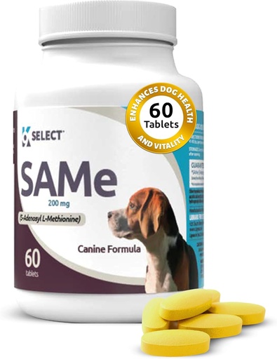 [BRSWIHYICFYBOYA3] K9 Select SAM-e for Medium and Large Adult Dogs, 60 Tablets, 200mg Active S-Adenosyl L- Methionine, for Dogs