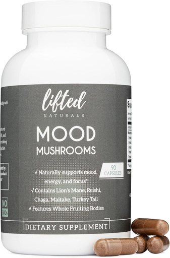 Mood Mushrooms - Lifted Mushroom Supplement - Lion's Mane, Reishi, Chaga, Turkey Tail, Maitake - Energy, Focus, Stress Relief