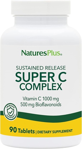 [BRSWIYTYCUOGAHLK] NaturesPlus Super C Complex, Continue Release - 1000 mg, 90 Вегетариански таблетки - висока степен на имунна поддръжка, антиоксидант - повишена абсорбция - без глутен - 90 Сервиз