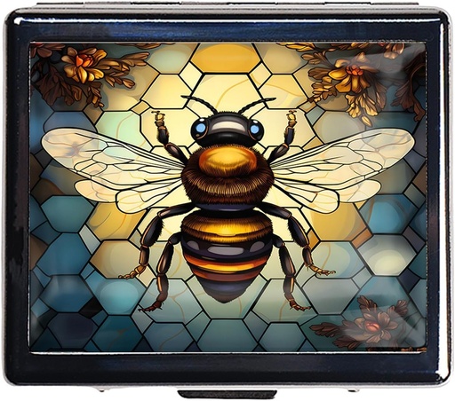 [BRSROGIZA4BGK2YY] 7 Hari Chromed Penyelenggara Pil Perak Shiny dengan Mirror Inside Memiliki 8 Kompartemen Terpisah Rekursi Kotak Pil 7 Hari (Bee Stained Glass)