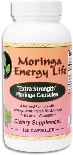 [BRSW2HYQBYPGGETV] Moringa Energy Life Moringa Ypatingos stiprumo kapsulės 120, Moringa Oleifera Leaf, Amla Fruit, Black Pepper. Nemokamas, Ne GMO, Vegan Priedas