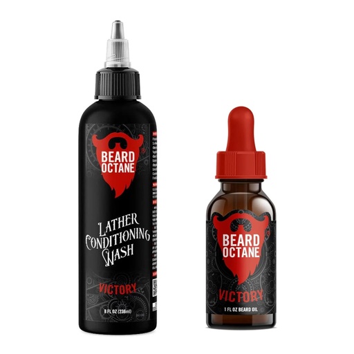 [BRSRABT7OICGK3DG] Beard Octane Fundamental Beard Kit - Beard Shampoo & Oil - Natural Beard Care with Jojoba & Argan (Victory - Ginger Yuzu, Labdanum & Fresh Ozone)
