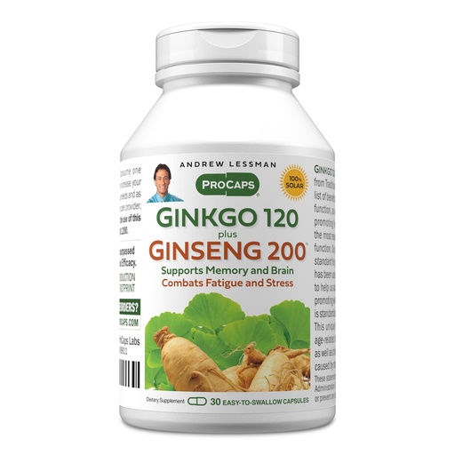[BRSWECQ5CRYQEHT6] ANDREW LESSMAN Ginkgo 120 Plus Ginseng 200mg - 30 Capsules - Standardized Extract Blend to Support Brain, Memory and Cognitive Function. Adaptogen, Combats Stress and Fatigue. No Additives
