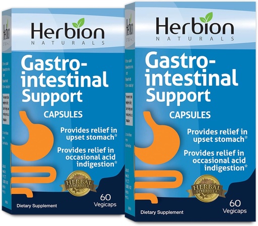 [BRSW2BIQCV7WCDLD] HERBION Naturals Gastro-intestinal Support Herbal Blend for Upset Stomach Relief, Gastrointestinal Health and Function, Occasional Acid Indigestion, Healthy Intestinal Flora, 60 Vegicaps - Pack of 2
