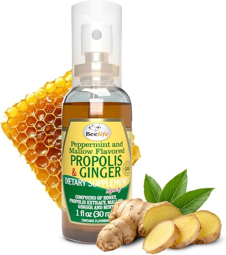 [BRSWIEIPCMCBYCLU] Beelife Propolis Throat Spray – Soothing Honey & Ginger Propolis - Natural Immune Support & Sore Throat Relief, Antioxidants, Rich in Flavonoids & Artepillin C, No Sugar, Gluten-Free - 1-Pack, 30ml