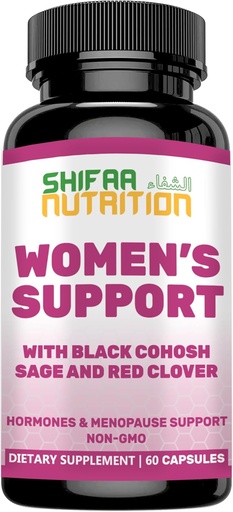 [BRSWYZIZPMNRSAYZ] SHIFAA NUTRITION Hormones Balance & Menopause Supplements for Women, Menopause Relief - Support for Hot Flashes, Mood Swings w/Black Cohosh & Red Clover Halal Vitamins, 30 Servings
