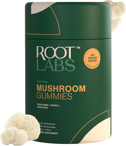 [BRSRAAY6C56QYDY4] Mushroom Gummies | No Added Sugar | Lions Mane, Reishi, Cordyceps | Natural Mushroom Blend | Non-GMO | Plant-Based | 300 mg | 60 Gummies