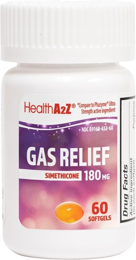 [BRSROGAEBAHQ4HLO] HealthA2Z® Gas Relief Simethicone 180mg | Relieves from Stomach Discomfort and Gas | Anti Flatulence | Relieves Gas Fast (60 Count (Pack of 1))