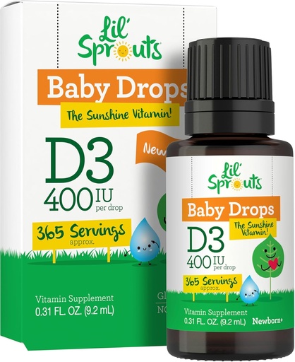 [BRSWYZYCAQPBYCD7] Carlyle Baby Вітамін D3 Liquid Drops 400 IU .31oz (9.2 mL) 1 рік постачання (365 Сервінги) Вегетаріанський, Non-GMO і клейковина Безкоштовно Lil' Sprouts