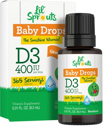 [BRSWYZYCAQPBYCD7] Carlyle Baby Vitamin D3 Liquid Drops | 400 IU | .31oz (9.2 mL) 1 Year Supply (365 Servings) | Vegetarian, Non-GMO, and Gluten Free By Lil' Sprouts