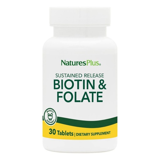 [BRSWIYTYO4GBCAIZ] NaturesPlus Biotin & Folic Acid (Folate) - 30 Sustained Release Tablets - Vitamin B Complex for Energy, Beauty, Metabolism & Immune Health - Supports Healthy Skin, Nails & Hair - 30 Servings