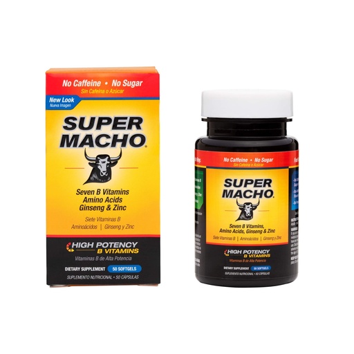 [BRSWKYYKBZ7RQF3C] Super Macho Dietary Supplement with High Potency Zinc & 7 B Vitamins, No Preservatives, Sugar or Caffeine, Made in USA, 50 Softgels (1 Pack)