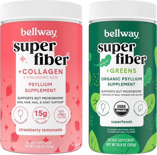 [BRSRA2QHO55QGA3H] Bellway Super Fiber Powder + Collagen, Strawberry Lemonade Super Fiber + Greens