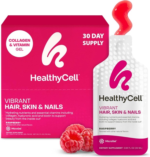 [BRSROGAKCF7QMF35] Healthycell Vibrant Hair Skin & Nails Daily Liquid Supplement - Beauty Supplements with Hydrating Nutrients & Essential Vitamins - Collagen, Biotin & Hyaluronic Acid - 30 Gel Packs