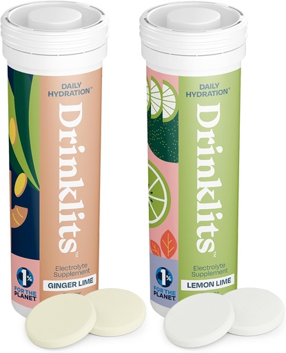 [BRSROBIDCIIRS3LZ] Drinklits Hydration Tablets - Electrolytes & Vitamins | Ginger-Lime and Lemon-Lime - 2 Pack (20 Servings)