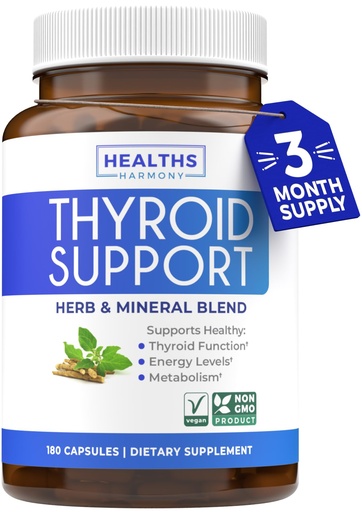 [BRSROAQQAUFBMDLG] Thyroid Support with Iodine - 180 Capsules (Non-GMO) Improve Your Energy - Ashwagandha Root, Zinc, Selenium, Vitamin B12 Complex - Thyroid Health Supplement for Women and for Men - 90 Day Supply