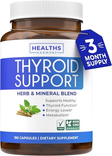 [BRSROAQQAUFBMDLG] Thyroid Support with Iodine - 180 Capsules (Non-GMO) Improve Your Energy - Ashwagandha Root, Zinc, Selenium, Vitamin B12 Complex - Thyroid Health Supplement for Women and for Men - 90 Day Supply