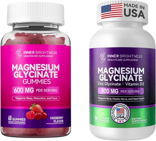[BRSRAAICBMGWEHY2] Magnesium Glycinate|Gummies für Erwachsene, Schlaf, Entspannung & Fokus, gemischte Berry Flavor & Kapseln mit Zink & Vitamin D3 für Schlafunterstützung