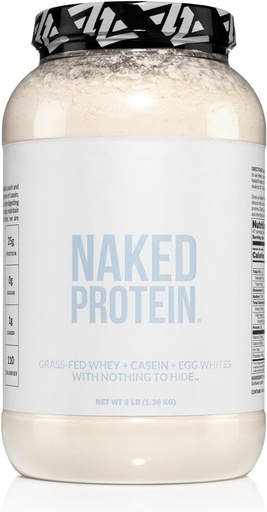 [BRSW2BAQCF5AEALL] Naked Protein Powder Blend - Whey, Casein e Egg Protein, Solo 4 Ingredienti, Non OGM, No Soia, Senza Glutine, Senza Dolcificiali, Aroma o Colori, Keto e Paleo Friendly - 3 LB