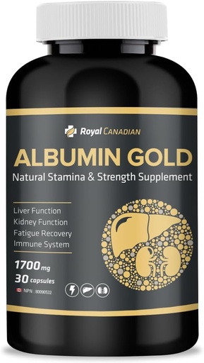[BRSRAGAOO4DRMCA2] Royal Canadian Albumin Gold 1700mg | Liver Function | Kidney Function | Fatigue Recovery | Immune System (30 x 1700mg Capsules)