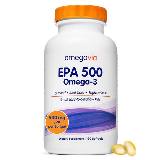 [BRSWIFT2OQNGIELO] OmegaVia EPA 500, Purified Omega-3 Fish Oil Supplement, 500 mg EPA in Triglyceride Form, Burpless Fish Oil, Non-GMO, Gluten-Free, IFOS 5-Star, 120 Softgels