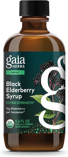 [BRSWIYL7C4ARQCLI] Gaia Herbs Black Elderberry Sirop - Supplément de soutien immunitaire - Fabriqué avec des mûres noires biologiques (Sambucus nigra) pour système immunitaire* - Formule biologique certifiée USDA - 5.4 Fl Oz (approvisionnement de 32 jours)