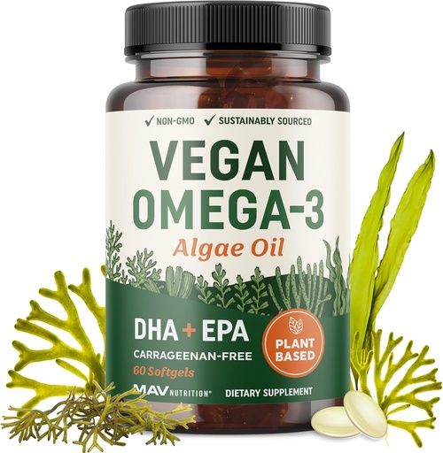 [BRSRAGAEDECA4HLO] Vegan Omega 3 Algae Oil | Plant Based DHA EPA | Sustainably Sourced, No Carrageenan, Non GMO | Heart, Brain, and Eye Health | Fish Oil Alternative | Algae Omega 3 Supplement | 60 Softgel Capsules