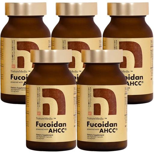 [BRSWEBLQAQFAGALA] Fucoidan Powered with AHCC® Brown Seaweed Immunity Supplement with High Purity Mekabu Mozuku Agaricus 5 Bottles - 800 Vegetable Capsules