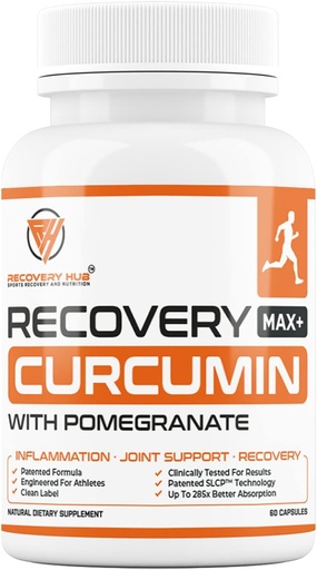Recuperación MAX+ Suplemento Turmeric/Curcumin - Apoya el Corazón, Cerebro, Sistema Inmunitario, Juntas, Vida, Salud Colon – Fórmula Patinada - Hasta 285x Más Absorción - Gluten Gratis + Vegan - 60 cápsulas