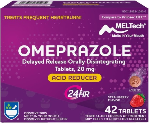 [BRSWGAI6PN5QM2TJ] Rite Aid Omeprazole Delayed Release Orally Disintegrating Tablets, Strawberry Flavor, 20 mg – 42 Count, Acid Reducer and Heartburn Relief