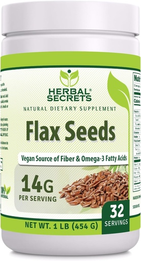 [BRSRAYIPBYGQ43I3] Herbal Secrets Organic Whole Flax Seeds Supplement | 14 G Per Serving | Raw Vegan | Non-GMO | Gluten-Free | Made in USA (1 Pack, 1 Lb)