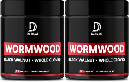 [BRSROAT4OJ6Q4G3A] Wormwood Capsules - 12 Herbs Blended Black Walnut, Cloves, Ginger, Turmeric, Cinnamon, Apple, Quassia - 2 Packs 50 Capsules