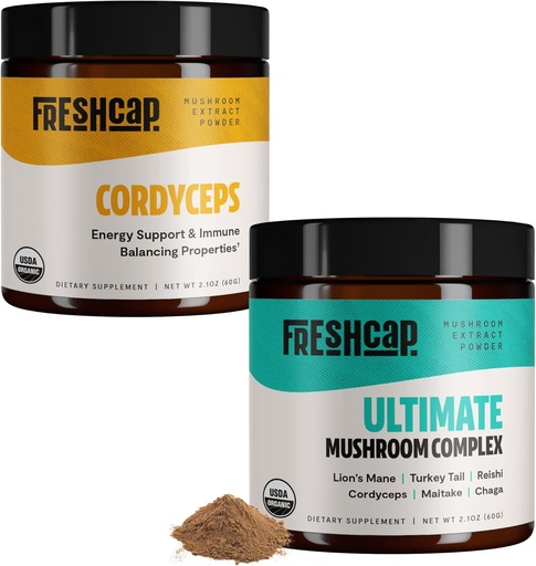 [BRSWYEA6DF5B4ALZ] FreshCap Mushrooms Energy Bundle (Cordyceps Powder and Ultimate Mushroom Complex Powder)