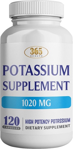 [BRSRAZLYC4HGYCY7] 365 Health Potassium Supplement 1020 mg | Potassium Bicarbonate | Non-GMO | Gluten Free | Made in USA | 120 Vegetarian Capsules