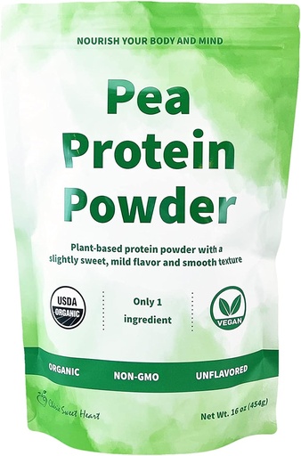 [BRSRMYAYBMIGGA3P] Cherie Sweet Heart Organic Pea Protein Powder 1 lb, 100% Non-GMO, Dairy-Free, Keto-Friendly, Gluten-Free, Soy-Free, Plant-Based Protein