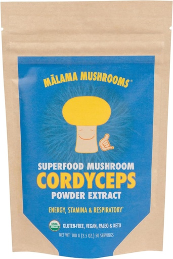 [BRSROAQHAEMQ2ETH] Cordyceps Extract Powder by Malama, Organic Fruiting Body Cordyceps Mushroom Powder, Superfood Adaptogenic, Supports Energy, Endurance & Mood, 100 Servings