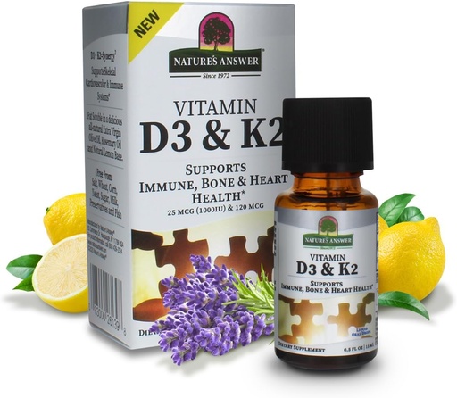[BRSWYGD5A4HGKDLZ] Natures Answer Vitamin D3 and K2, 0.5 oz - 液体提取口服滴液 - 支持Immune, Bone and Heart Health - 在美味橄榄油,Rosemary Oil和天然柠檬碱中