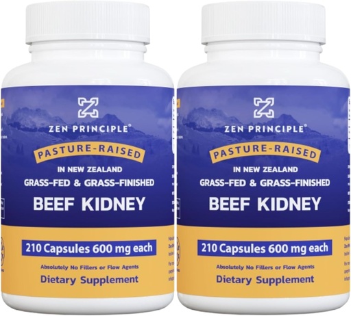 [BRSRAYIBCQGWYADJ] Zen Principle Grass Fed Beef Kidney Supplement, 420 Capsules, 3000mg. DAO Enzyme for Histamine Health. Selenium and B12 for Thyroid Support.