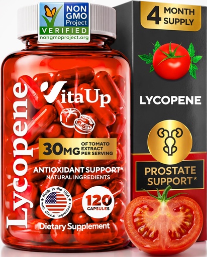 [BRSROCQPPMMGMG34] VitaUp Lycopene Supplements for Men – USA Made Prostate Supplements for Men with Natural Tomato Extract – Non-GMO Lycopene Supplement for Normal Prostate, Skin & Antioxidant Support – 120 Count