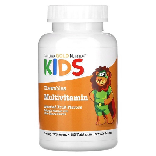 [BRSROAL3OV7A2YA2] California Gold Nutrition Chewable Multi-Vitamin con vitamina A, vitamina C, vitamina E y Apple Fruit Powder para niños, fruta surtida, 180 tabletas vegetarianas