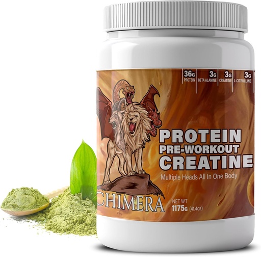[BRSRA2YTDN6GG3Q6] CHIMERA All-in-One Protein & Pre-Workout Powder - 36g Protein, 3g Creatine, Non-GMO, Sugar-Free, Low Sodium, Natural Caffeine from Matcha, No Artificial Flavors